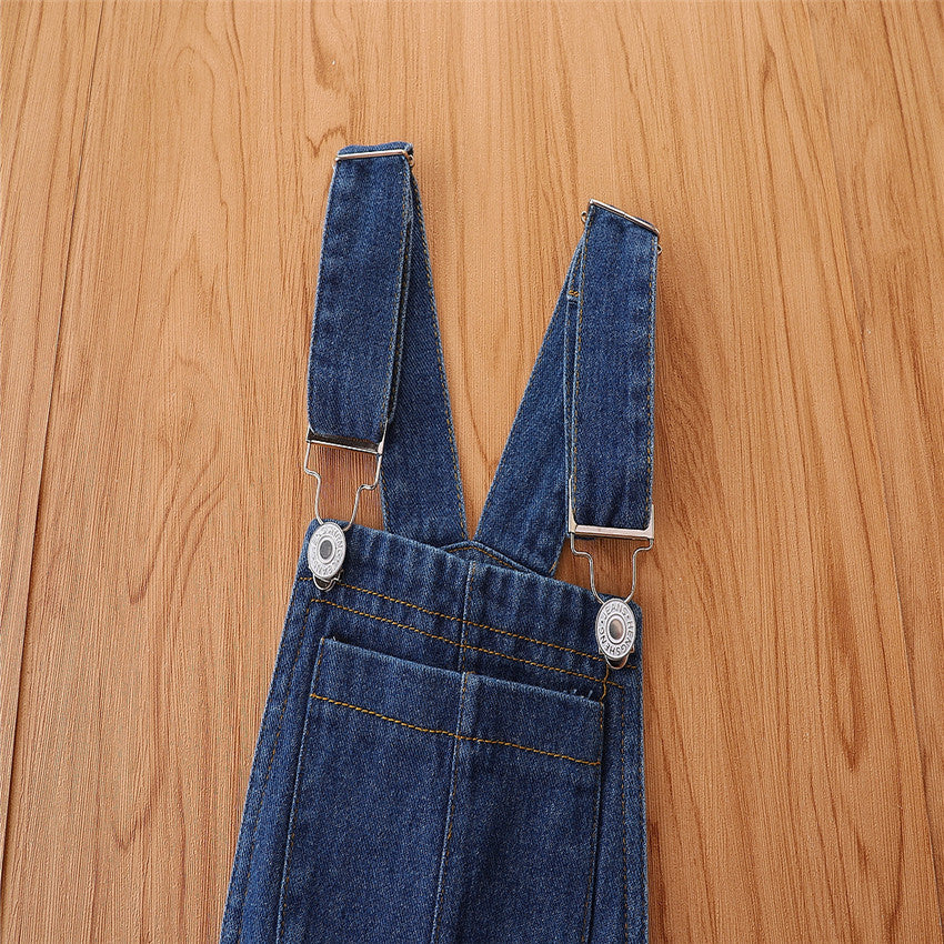 Wholesale Polyester Children's Fashion Suspender Denim Flare Pants